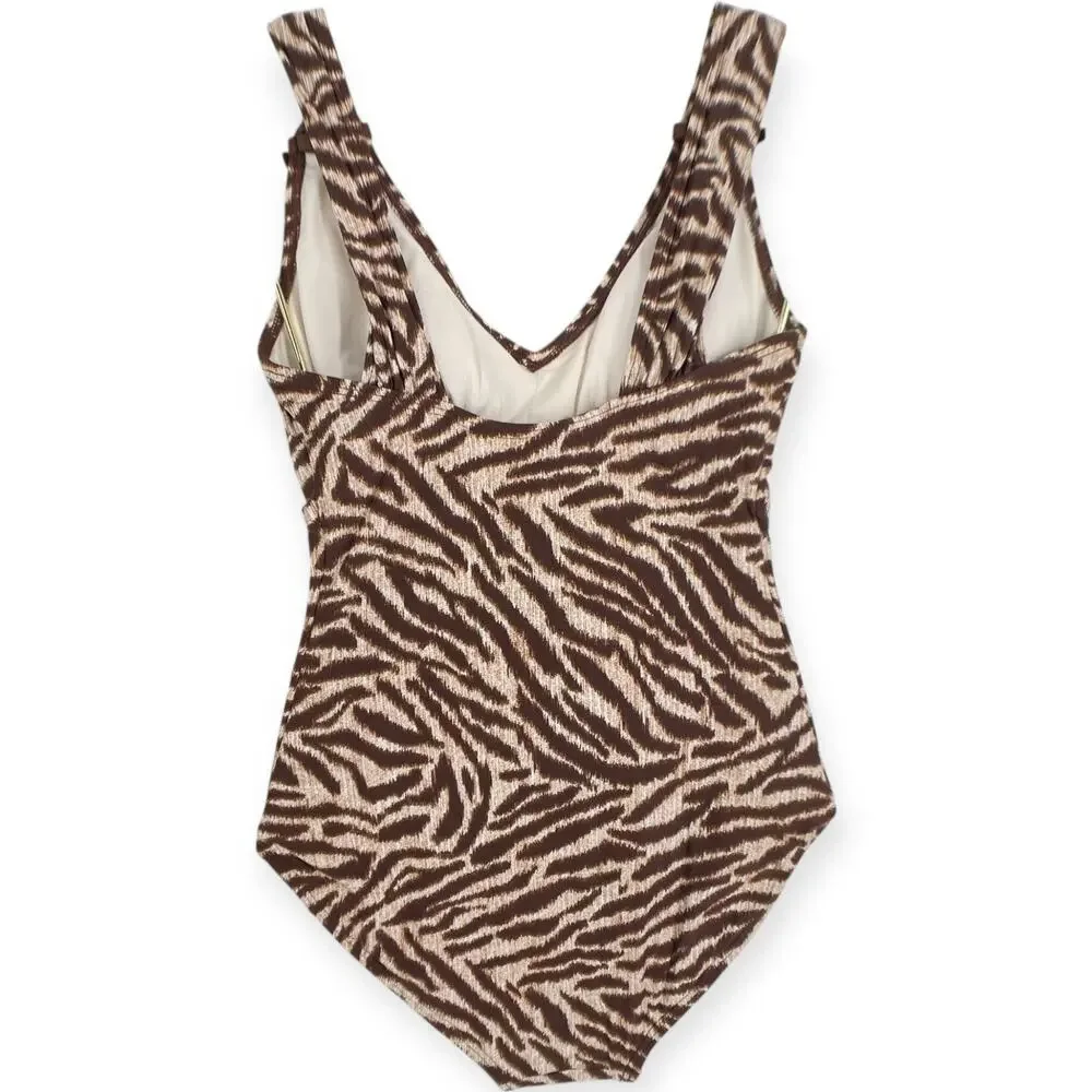 Michael Kors Brown Zebra Print Faux Leather Buckle Strap Accents Animal Print 8